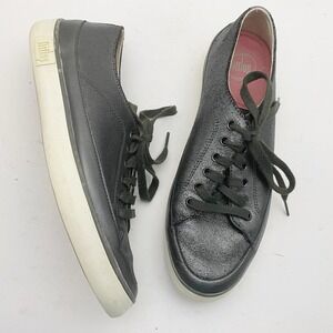 FitFlop Rally Gray Metallic Leather Sneaker Women 9 Lace Up Comfort Arch Support